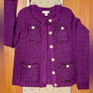 Charter Club Purple Textured Cardigan Blazer